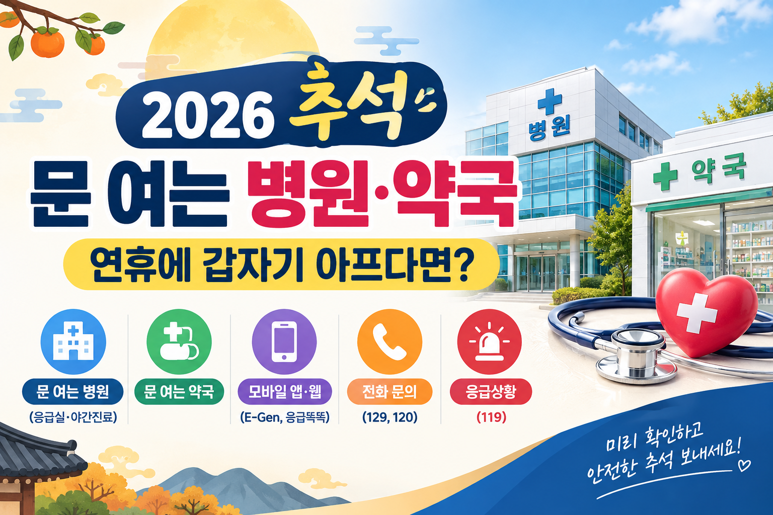 2026 추석 연휴 문 여는 병원·약국 찾는 방법｜응급실·야간진료 어디서 확인할까?